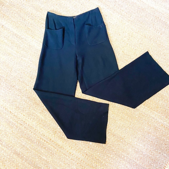 CHANEL Pants - CHANEL | Vintage Navy Blue Wide Leg Trousers